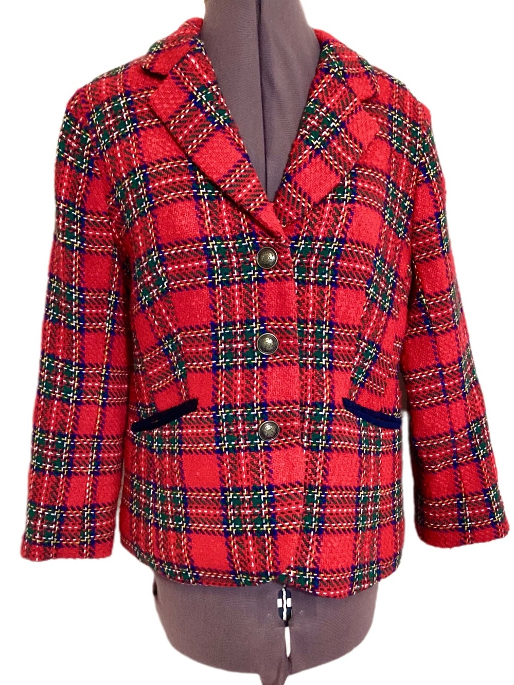 Talbots Plaid Tartan Wool Blend Blazer Jacket 10P - Picture 2 of 16